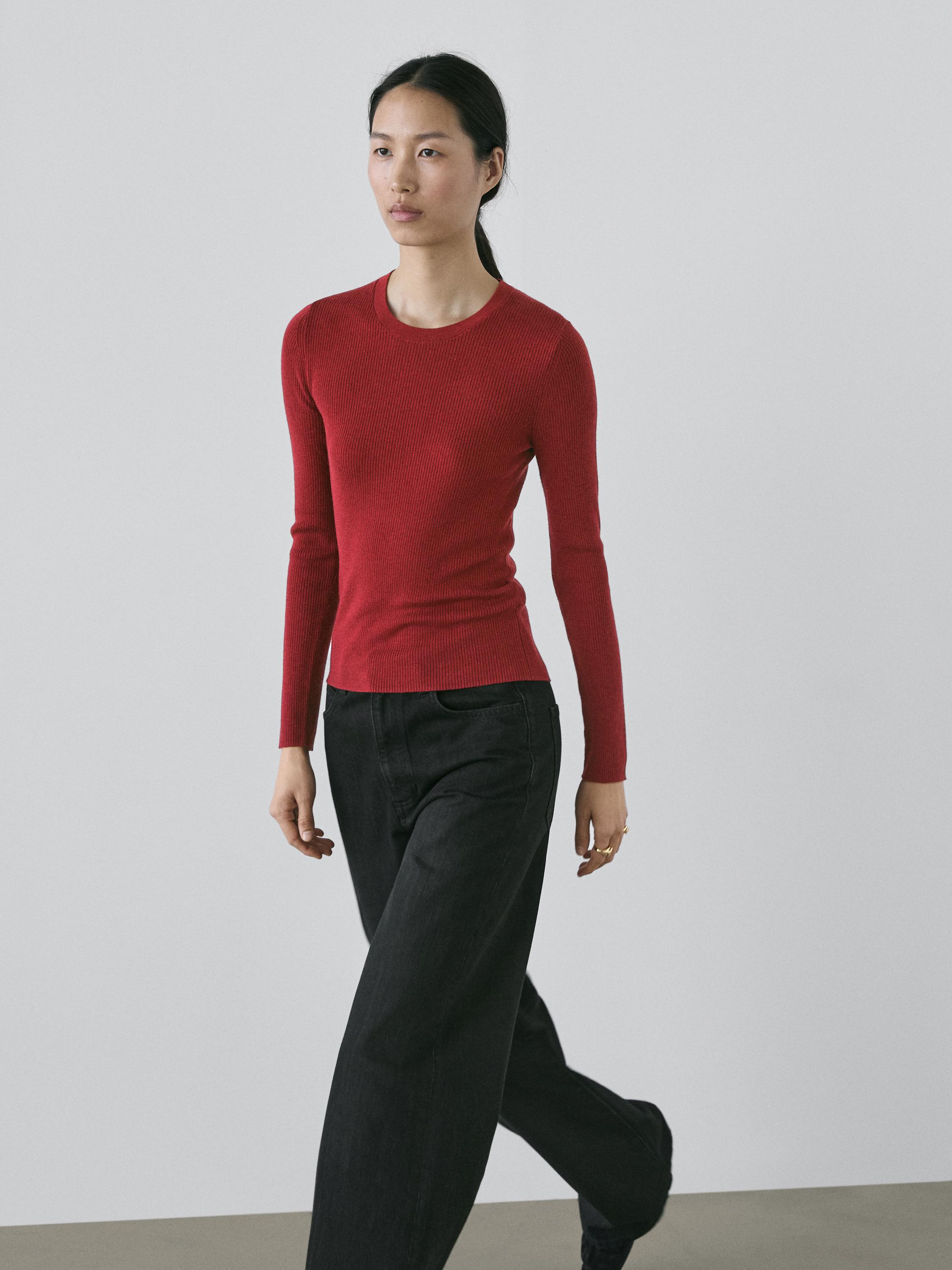 Ribbed knit wool blend sweater